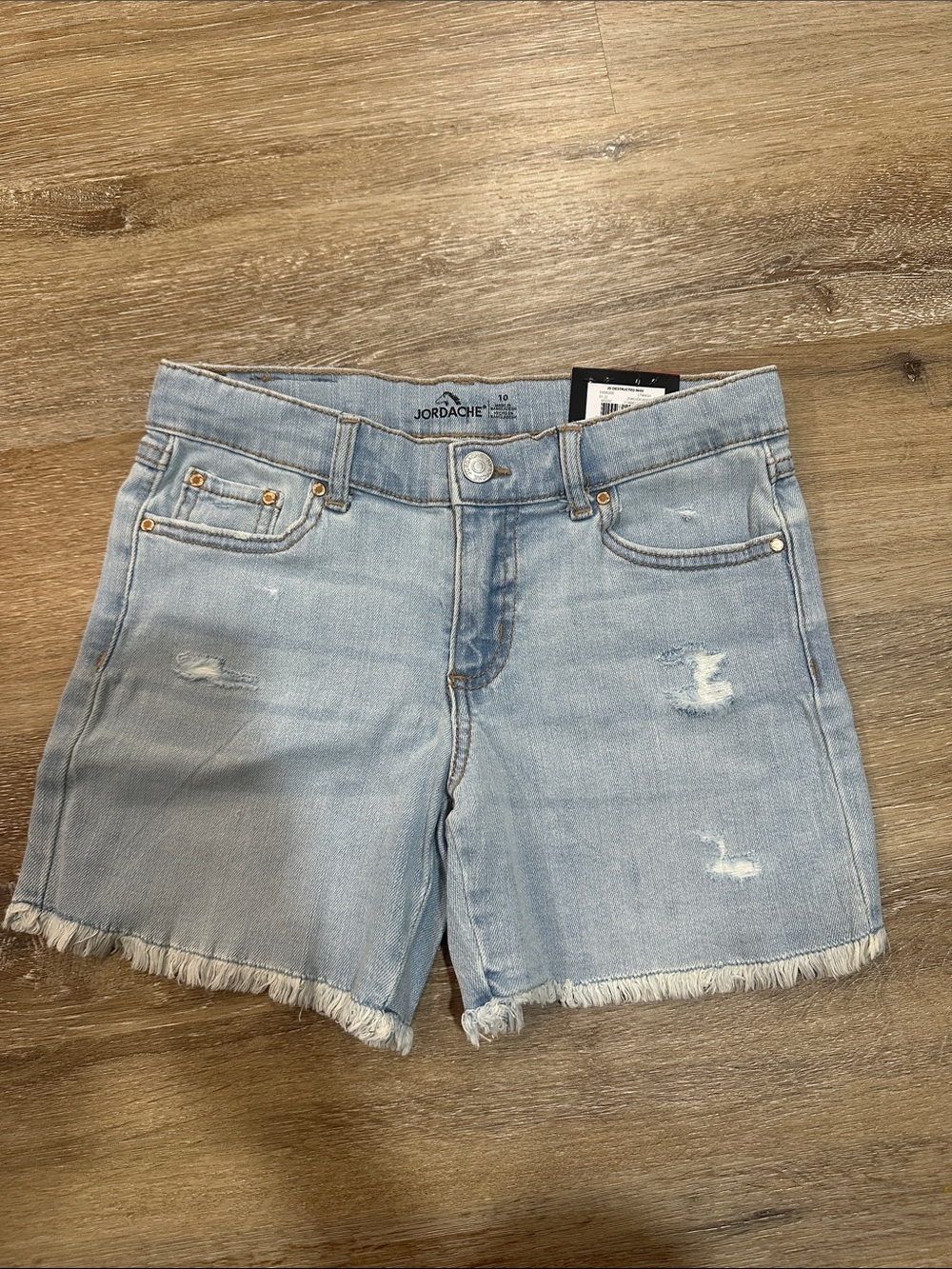 Jordache Light Blue Distressed Frayed Hem Denim Shorts midi